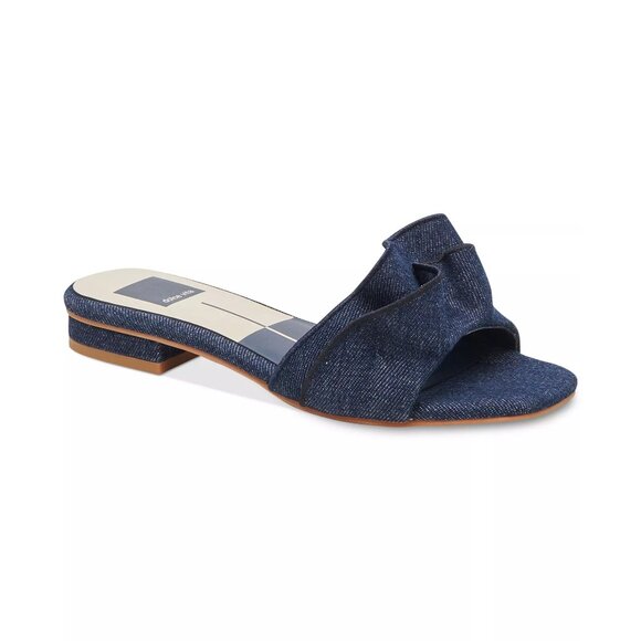 Dolce Vita Women's Alumni Ruffled Block-Heel Slide Sandals Indigo Denim Size 8.5 - Picture 1 of 11
